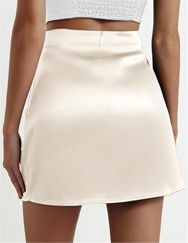 Women Satin Mini Skirt Zipper High Waist Solid Color Silk A Line Short Skirts2