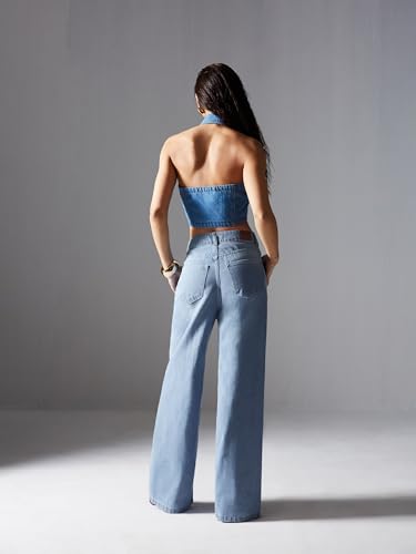 Image of Miss Chase Women's Wide-Leg High-Rise Regular-Length Stretchable Shaping Denim Jeans