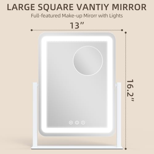 Image of FENNIO Rounded Corner Makeup Vanity Mirror with Lights, 13 x 17 Inch, White