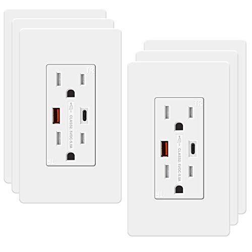 Black Friday - 70% OFF USB Outlet Wall Charger 6 Pack Decora High-Speed 5.0A 15A Outlet Receptacle Tamper-Resistant Duplex Receptacle with USB A C Ports, UL-listed Electrical Outlet Plug Super Sale 🛒 USB Outlet Wall Charger 6 Pack Decora High-Speed 5.0A 15A Outlet Receptacle Tamper-Resistant Duplex Receptacle with USB A C Ports, UL-listed Electrical Outlet Plug