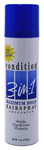 Condition 3-N-1 Aerosol Spray 7 Ounce Max Hold Unscented With Sunscreen (207ml) (6 Pack)