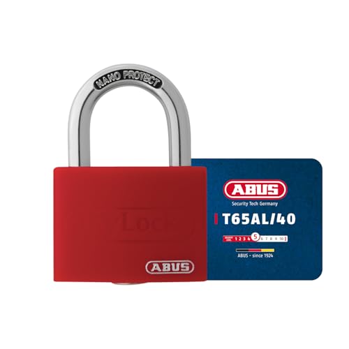 ABUS Cadenas T65AL/40 myLOCK - inscriptible individuellement - cadenas à broche - corps de serrure en aluminium massif - niveau de sécurité ABUS 5 - rouge