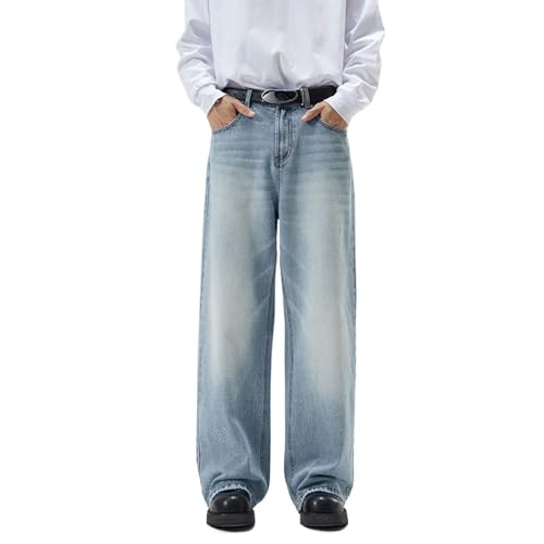 Mens Straight Leg Long Jeans Mid Waist Slim Fit Washed Denim Pants Vintage Baggy Jean Trousers (4X-Large,Light Bluec1)