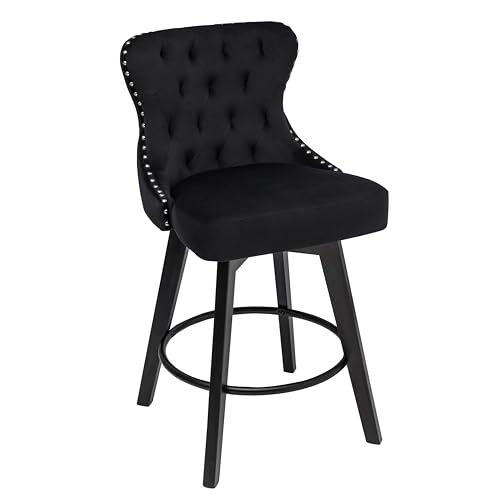 Counter-Stools26-360-Free-Swivel-Barstools-with-Nail-Head-and-Back-Bar-Stools-with-Solid-Wood-Legs-for-Kitchen-Island-and-BarSet-of-2Velvet-in-Black Counter Stools26 360 Free Swivel Barstools with Nail Head and Back Bar Stools with Solid Wood Legs for Kitchen Island and BarSet of 2Velvet in Black