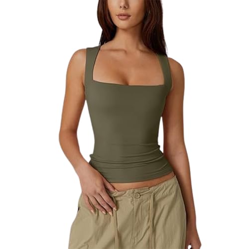 Tank Top-Women's Summer Sleeveless Square Neck Tank Top,Camisole Tops -Women's Square Neck Double Lined Tank Tops