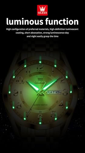 Image of OLEVS Mens Watches Business Large Numer Easy to Read Quartz Watch Stainless Steel Waterproof Luminous Date Casual Male Watch