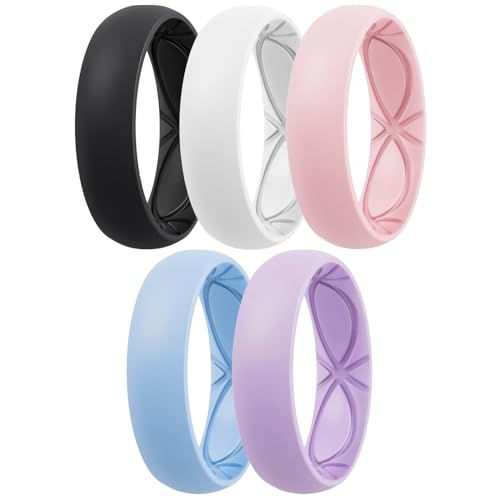 Image of Egnaro 4 /5 /8 Variety Multipack Ergonomic Breathable Bridal Rings Sets, 6mm Wide - 2mm Thick Rubber Wedding bands women, silicone Rings for her with Half Size