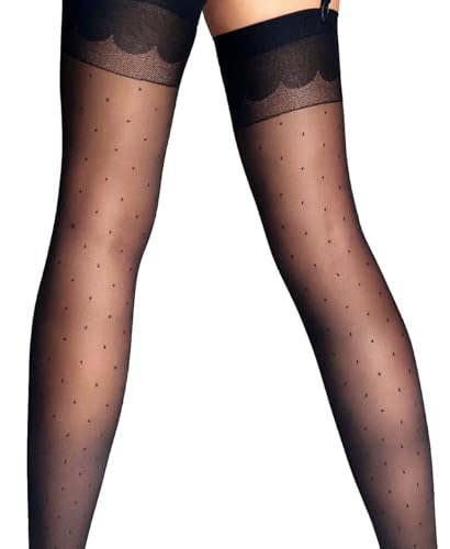Charm and Attitude Sheer Black Thigh High Stockings for Women Pantyhose for Garter Belts Nylons Lingerie - Made in EU2