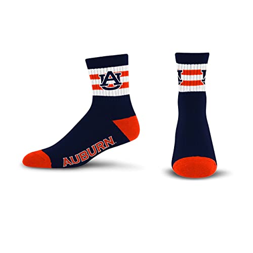 For Bare Feet NCAA Auburn Tigers 5 Stripe Logo Quarter Sock Team Color Large