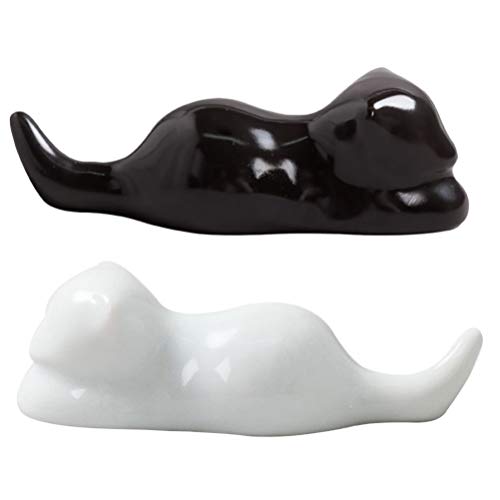 EXCEART 2Pcs Projeto Do Gato Do Estilo Japonês de Cerâmica Pauzinhos Colher Resto Titular Pincel de