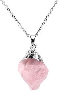 Jovivi Natural Rose Quartz Healing Crystal Raw Pink Irregular Gemstone Pendant Necklace Women Jewellery Gifts
