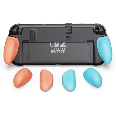 Savage Raven by Skull & Co. NeoGrip for Nintendo Switch 2: An Ergonomic Grip Hard Shell Handheld Case with Replaceable Grips [to fit All Hands Sizes] [No Carrying Case]- Neon Blue(L)+Neon Red