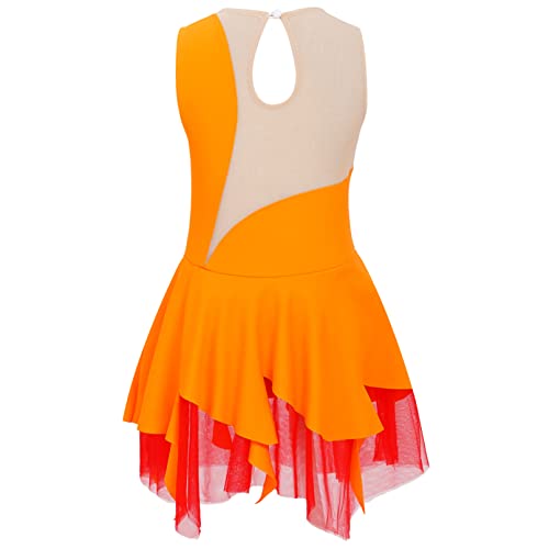 Jhaoyu Girls Shiny Rhinestone Figure Ice Skating Dress Dance Ballet Tutu Skirted Leotard Competition Costume Dancing Outfits Orange B 10 Years #TOP1