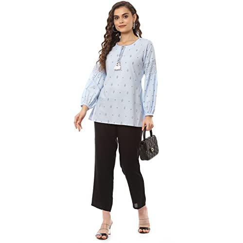 Image of Rangriti Blue Art Silk Short Top for Women