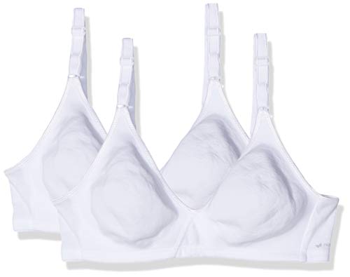 Nur Die 2er Pack Baumwoll BH bügelloser doppellagiger Softcup-BH Bra weich bequem unsichtbar nahtlos unter der Kleidung Damen, weiß, 80B