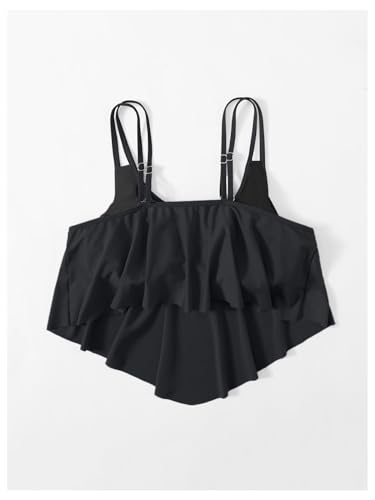Floerns Women's Plus Size Ruffle Hem Bikini Top Spaghetti Strap Asymmetrical Swimsuit Tops2