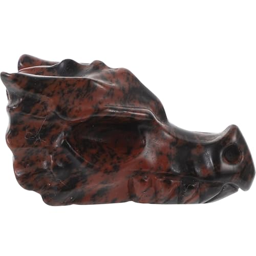 FOMIYES Adorno de Cabeza de Dragón Talla Cristal de Cuarzo Rojo