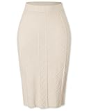 SANGTREE Women's High Waist Basic Plain Stretchy Cable Knit Bodycon Pencil Midi Skirt, Apricot, Medium