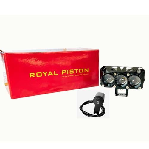 Image of Royal Piston 3-Eye Fog Light with Switch - Mega Drive With Laser Spot Beam & Korean Led Chips Enhanced Arrival, Wider Coverage 3 Round LEDs For Bikes, Cars (6 Months Warranty)