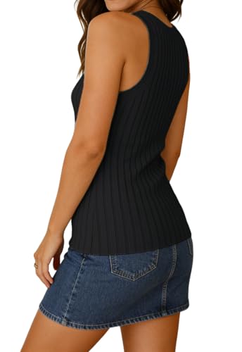 Image of INFITTY Womens Ribbed Tank Tops High Neck Slim Fitted Sleeveless Shirt Basic Knit Casual 2026 Summer Going Out Y2k Clothes