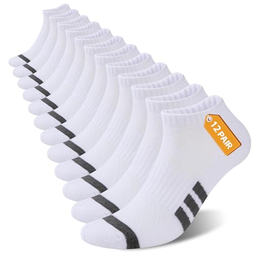 Heatuff 12 pares de calcetines de tobillo acolchados para hombre, atléticos, para correr, de corte bajo, transpirables, cómodos, casuales, 12 pares de color blanco., talla única