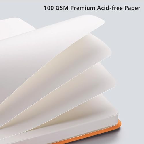 Image of RETTACY Blank Journal Notebook, 192 Pages, A5 Medium Size (5.7'' x 8.3'') | Leather Hardcover, 100 GSM Thick Paper, for Sketching, Drawing, Painting (Orange)