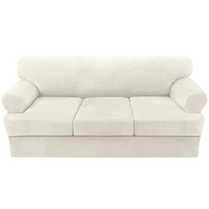 H.VERSAILTEX Sofa Cover 4 Piece T Cushion Sofa Slipcovers Couch Cover Furniture Protector Stretch T Cushion Sofa Covers for 3 Cushion Couch with 3 Individual T Cushion Covers, Ivory