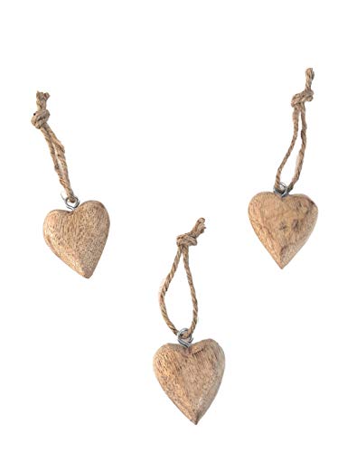 Marzoon Holz Anhänger Set Herz 4 x 4,5 cm - 3er Set Massivholz Herzen zum Hängen mit Juteband - Rustikale Holz-Deko - Vintage Deko für Geschenke - Mini-Deko - Mitbringsel