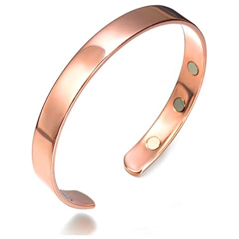 Copper Magnetic Bracelet for Women and Men with a Rose Gold Finish for Men and Women,Copper Cuff Bangle with 6 Magnets, Adjustable Size with Gift Box Cover