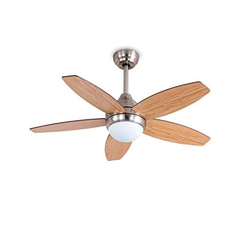 CREATE IKOHS FLOWOOD - Ventilador de Techo, Silencioso, Potente, 5 Aspas, Mando a Distancia, 107 cm de Diámetro, 3 Velocidades, Temporizador, Aspas de Madera, Motor AC, 60 W (Niquel - Con luz)