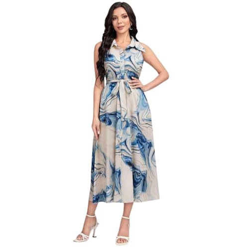 Image of Bollyclues Women's Multicolor Cotton Sleeveless Maxi Dresses |Long Dress for Women| One Piece Western Dress for Women