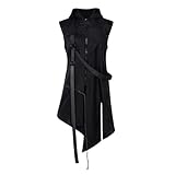 BIUTEY Mens Medieval Renaissance Punk Sleeveless Jacket Long Retro Gothic Dark Hoodie Zipper Coat(L,Black)