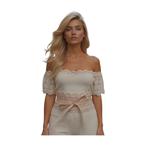 Women Wide Floral Lace Fabric Waistband Wrap Around Chic Fashion Tie Belt Size S M L2