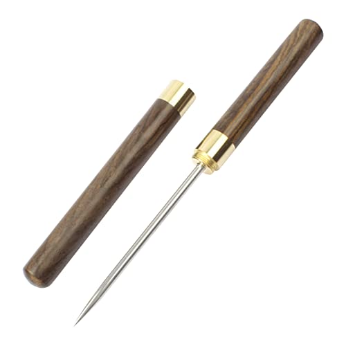 Stainless Steel Ice Pick, 9 inch Pick Tool with Safety Cover, Non-slip Wooden Handle Pick for Bars, Kitchen, Bartender Breaking Ice (M, Wood Color)
