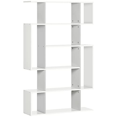 HOMCOM Estantería moderna de 5 niveles, estantería moderna con 13 estantes abiertos, estantería de almacenamiento decorativa independiente para oficina en casa y estudio, color blanco