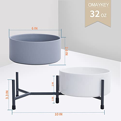 32 oz Ceramic Dog Cat Bowl Set of 2 with Elevated Metal Stand, 6 Inch Ceramic Round Pet Food and Water Feeder Bowl Dish… - Image 2