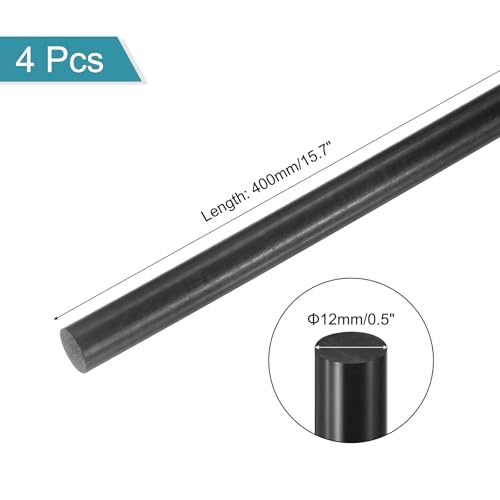Image of MECCANIXITY ABS Plastic Rod Round Solid Bar 12mm x 400mm Black for DIY Model Material, Architectural Model Making, DIY Sand Table, Pack of 4 Pcs
