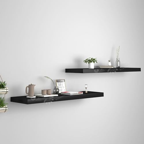 Image of Wooden Floating Wall Shelf| Wall Mount| Wall Rack| Wall Bracket for Home and Office Decor | Big Mounted Cabinets (Large, Set of 2, Black)