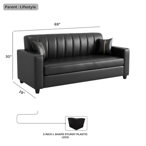Image of FURNY Cosmos 3 Seater Leatherette Sofa Set (Black) Premium Finish | Durable Comfort | Ideal for Living Room