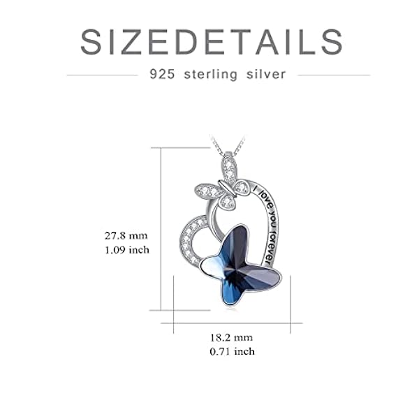 WINNICACA Collar de mariposa para mujer, plata de ley S925, con colgante de cristal de mariposa azul, para cumpleaños de niñas