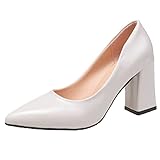 Tacones para Mujer Tallas Grandes Zapatos de Vestir de tacón Alto Grupo Bomba básica Zapatos de Barco Puntiagudos tacón Cuadrado Zapatillas de Deporte para Mujer Negro (Blanco, 4.5)