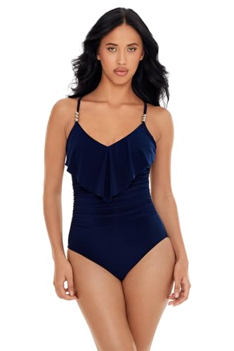 MagicSuit Women's Swimwear Solid Isabel Tummy Control Ruffle Front Soft Cup One Piece Swimsuit