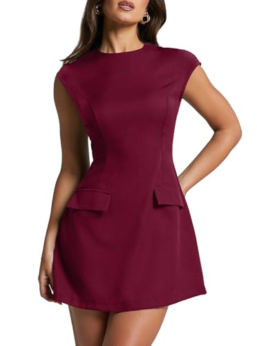 Image of oten Women's Sexy Cap Sleeve Mock Neck Mini Dress A-Line Flare Club Night Out Party Short Dresses