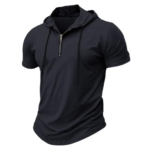 evzosrz Hoodies Mens Quarter Zipper Short Sleeve Hooded T-Shirts Drawstring Lightweight V Neck Pullover Summer Athletic Shirt3
