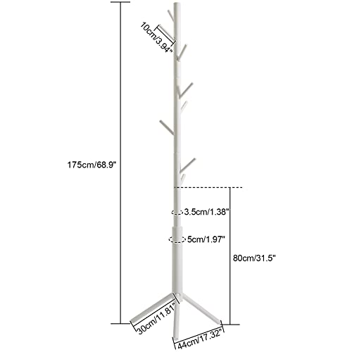 YMYNY Perchero de Pie, 175CM Perchero de Madera Maciza, Perchero en Forma de Árbol, 8 Ganchos, 3 Alturas Ajustables, para Ropa, Sombrero y Bolso, para Salón, Dormitorio y Oficina, Blanco HCR001W - imagen 5