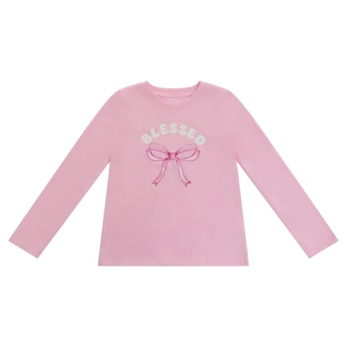 Image of BTween Girls 4 Pack Long Sleeve Graphic T-Shirts Cotton Blend, Fun Vibrant Designs