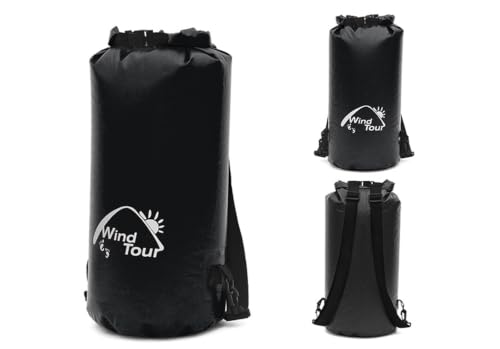 Bolsa seca impermeable Wind Tour negra, capacidad 30 litros, con cierre enrollable y correas de hombro miniatura 4