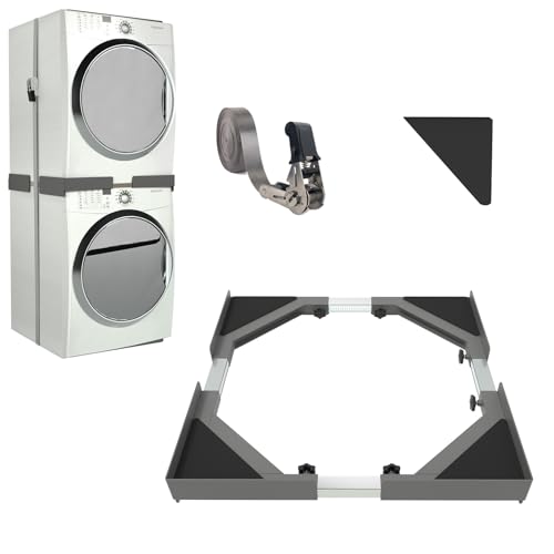 Heavy duty Stainless Steel Washer Dryer Stacking Kit, Universal Stacking kit for Washer and Dryer, 29' 28' 27' 26' 25' 24' inch Adjustable Stackable Washing Machine Kit with Ratchet Strap