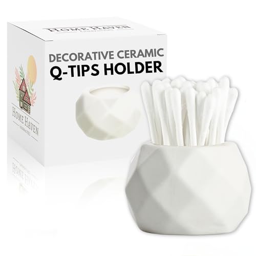 Home Haven Decorative Q Tip Holder - Classic White Oval Design - Adorable 2