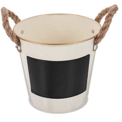 Didiseaon Maceta Vintage de Hierro con para Escribir Macetero Metálico Decorativo Beige Resistente y Duradero para Interior y Arreglo Floral Creativo